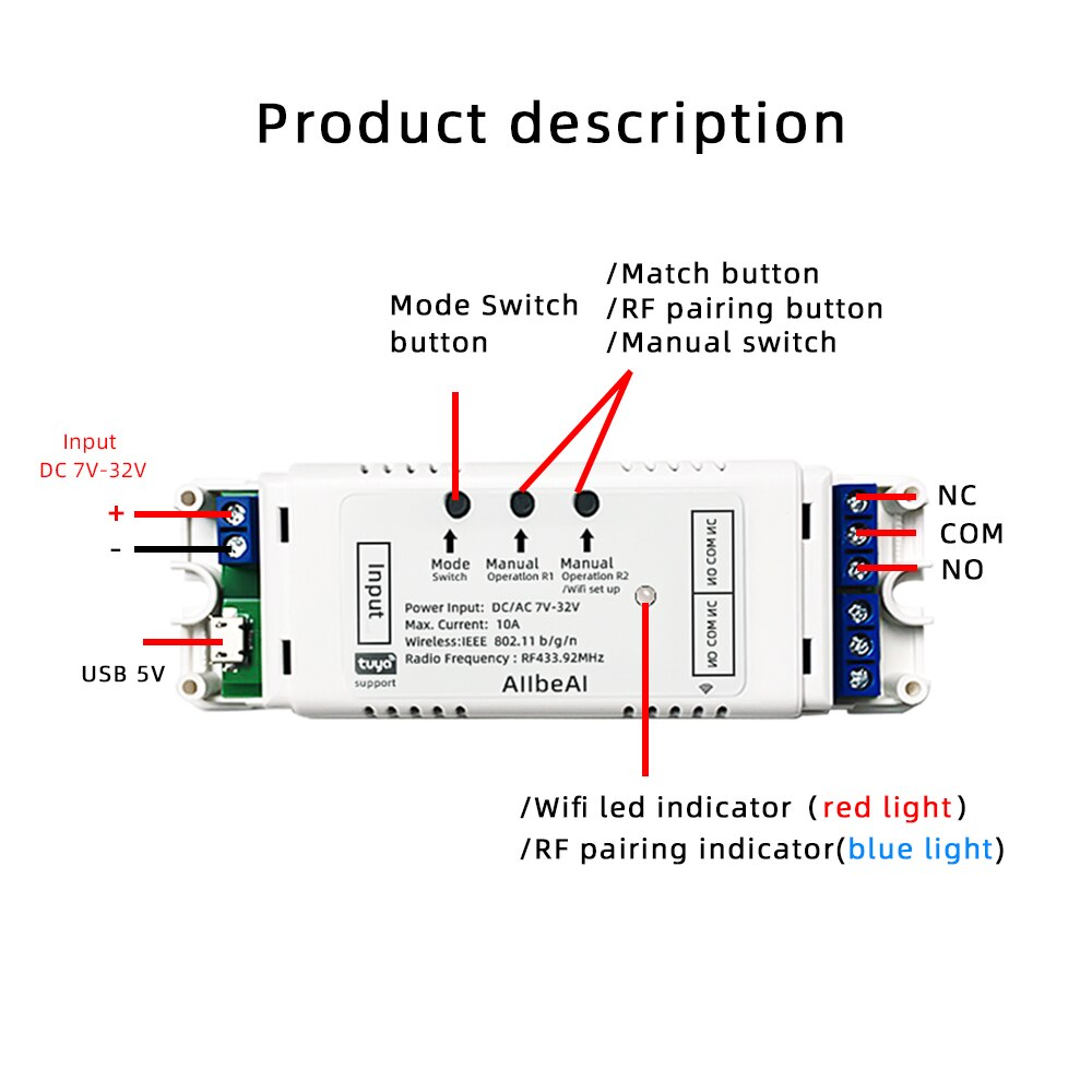 2CH Tuya Wireless Switch,WiFi Switch Module,Smart life APP,Remote Control,DIY Smart Home,2Gang Relay,work with Alexa Google Home