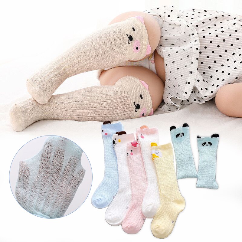 Calcetines hasta la rodilla de malla de algodón para bebé, niña recién nacida, de dibujos animados, de malla, baratos