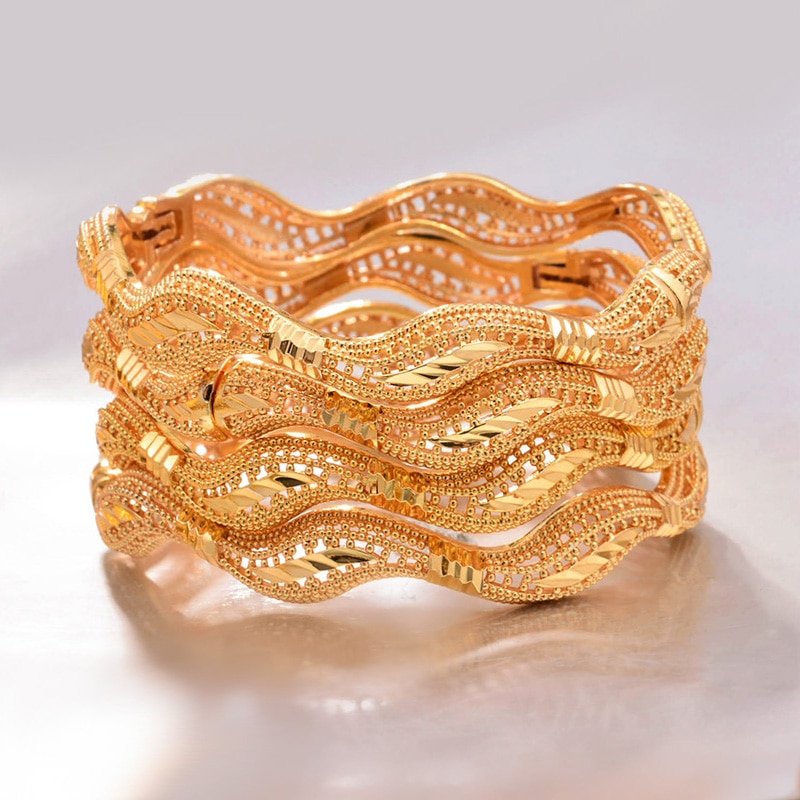 24K 4 Stks/partij Goud Kleur Bresslate Armbanden Voor Vrouwen Gouden Armbanden Wedding Party Bruids Sieraden Joias Ouro Fabriek Prijs vint