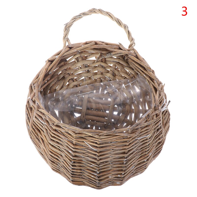 Blomster planter væg hængende flet rattam kurv have vin pot indendørs planter holder 4 farver: P3