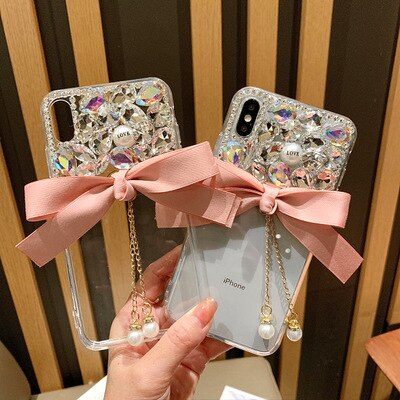 Lamadiaa Voor Xiaomi Mi 10 Pro 8 9 Lite Se Note10 Pro 5X 6X A2 MAX2 MAX3 Coque Leuke Glitter strass Boog Parel Soft Phone Case