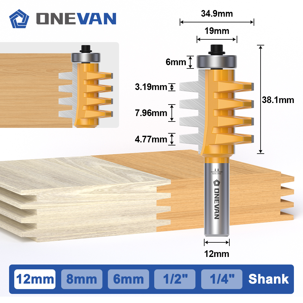 ONEVAN Finger Joint Bit Router Bit Router Bit 6/6.35/8/12/12.7mm shank, Tungsten Carbide Milling Cutter for Wood Woodworking: 12mm