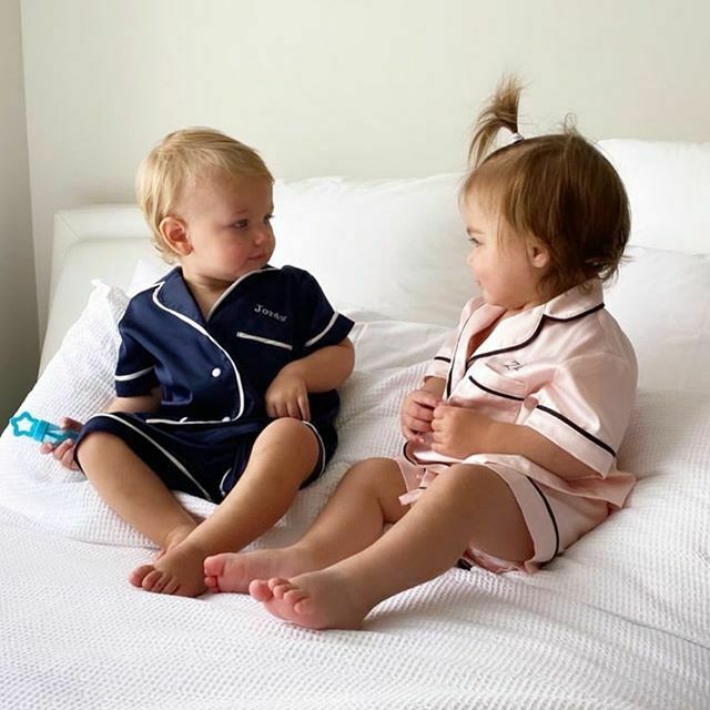 Pyjama en soie pour enfants | Ensemble de vêtements de nuit à manches courtes, chemise + Shorts, rose et bleu, tenue de nuit, 0-6ans,