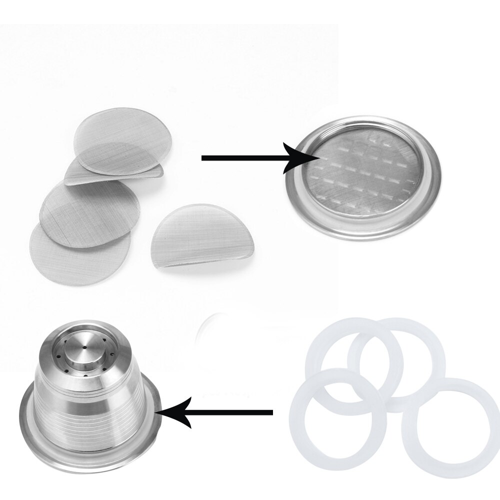 ICafilas 15 Pcs Silicone O-rings& 8pcs thin Filters Compatible With Nespresso Stainless Steel Refillable Capsules For Coffee