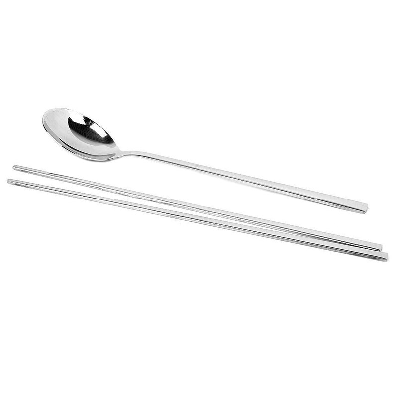 Palillos planos de Metal de estilo chino, conjunto de comida antideslizante, palillos con cuchara reutilizable de acero B1A5
