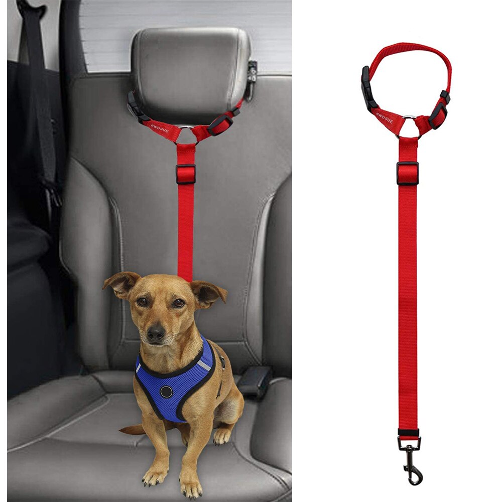 Universel praktisk hundekat kæledyrs sikkerhed justerbar bilsele selesnor bånd rejse klipsrem bly kæledyrs sikkerhedssele: Rød