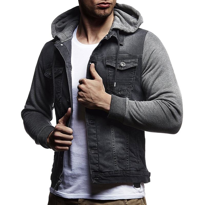 Chaqueta vaquera con capucha para hombre, ropa de abrigo informal vintage para hombre, para hombre,: Dark gray / XXL