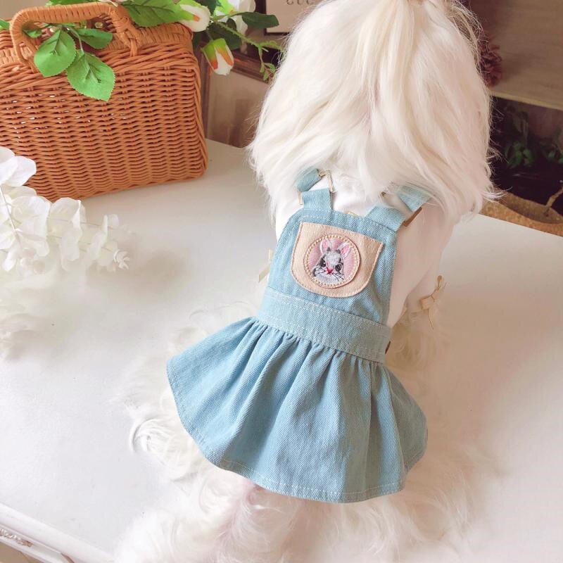 Dog Clothes Pet Dress Denim Coat Outfit Puppy Cat Skirt For Princess Girl Light Blue Cute Dress GD277, Pets Poodle