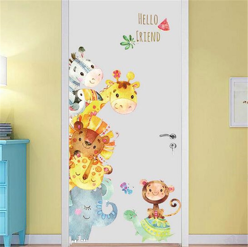 Cartoon Dieren Muurstickers Welkom Kinderen Mural Decals Voor Kinderen Kamers Baby Slaapkamer Garderobe Deur Decoratie
