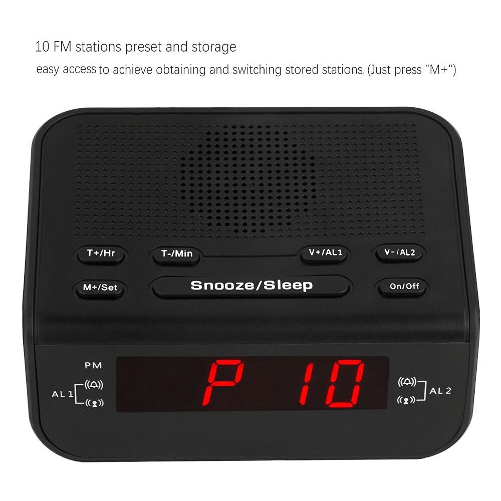 Portable Radio Alarm Clock Digital Dual Little Battery Powered Black