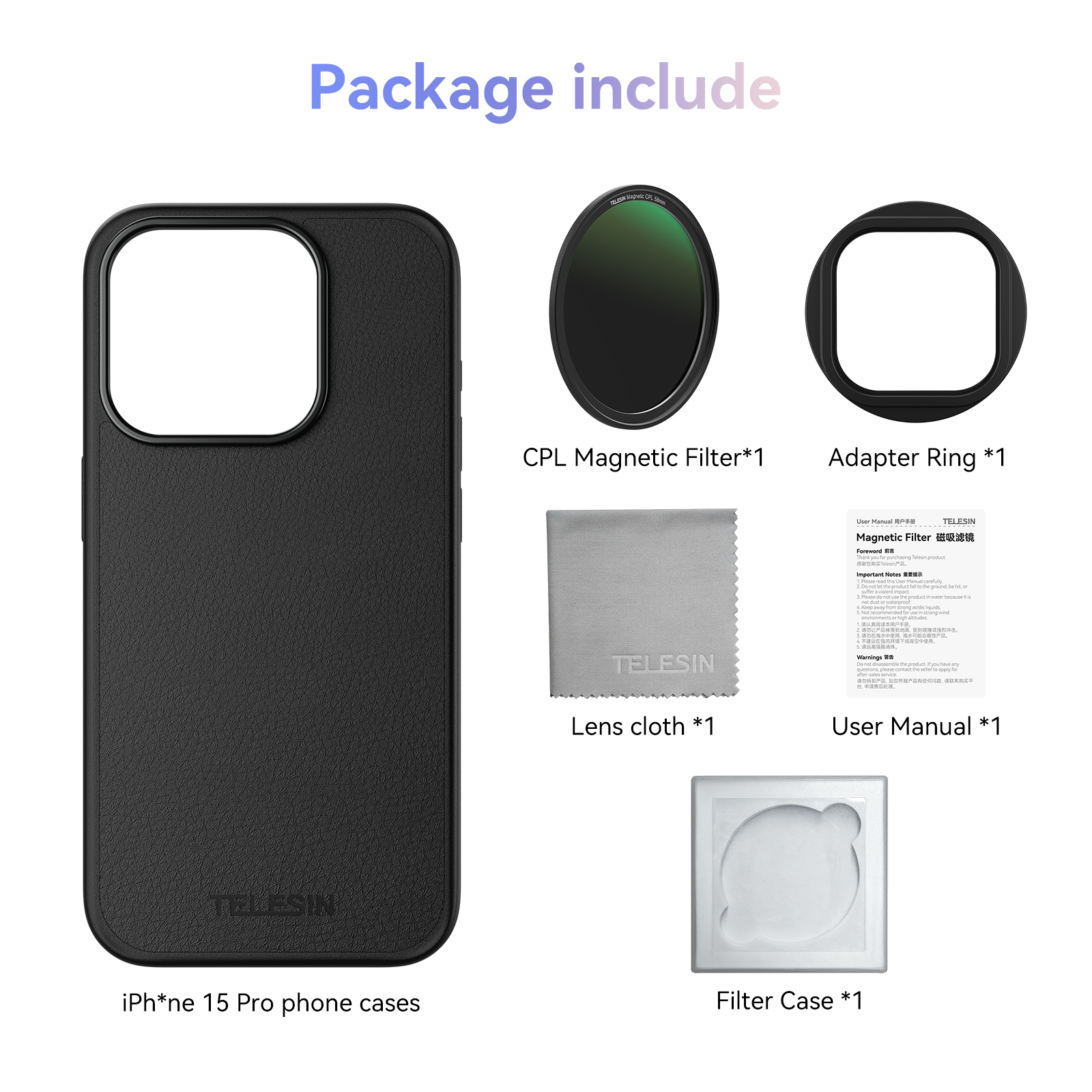 TELESIN téléphone CPL VND filtre pour iphone 15 pro 15 pro max avec étui de protection de téléphone filtre d'objectif pour accessoires iphone: green