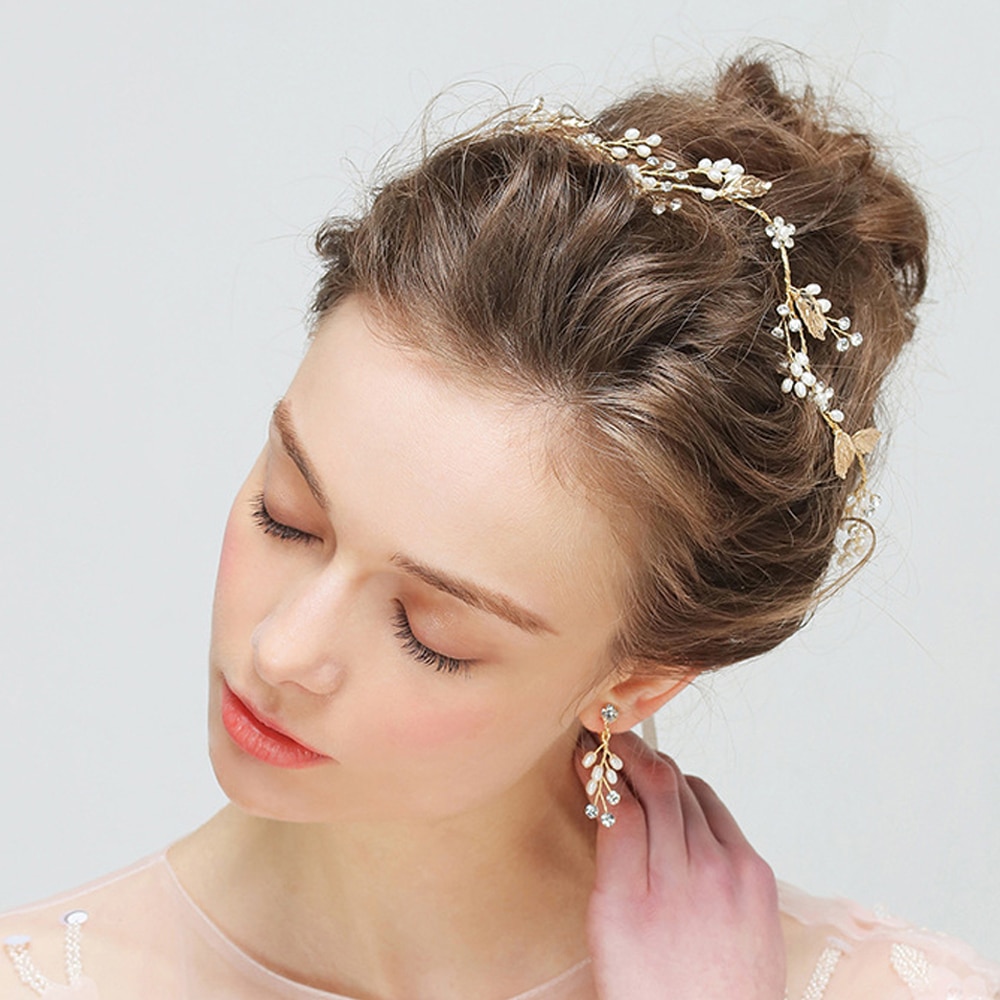Tocado de hojas doradas Vintage para mujer, accesorios de Boda nupcial, diadema de flores, joyería de cristal de perlas, de cena