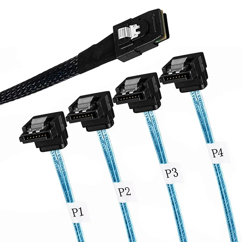 Cable convertidor interno Mini SAS SFF-8087 a 4 SATA 3,0 en ángulo recto, Cable de servidor de disco duro de 36 pines a 4 SATA de 7 pines y 6Gbps