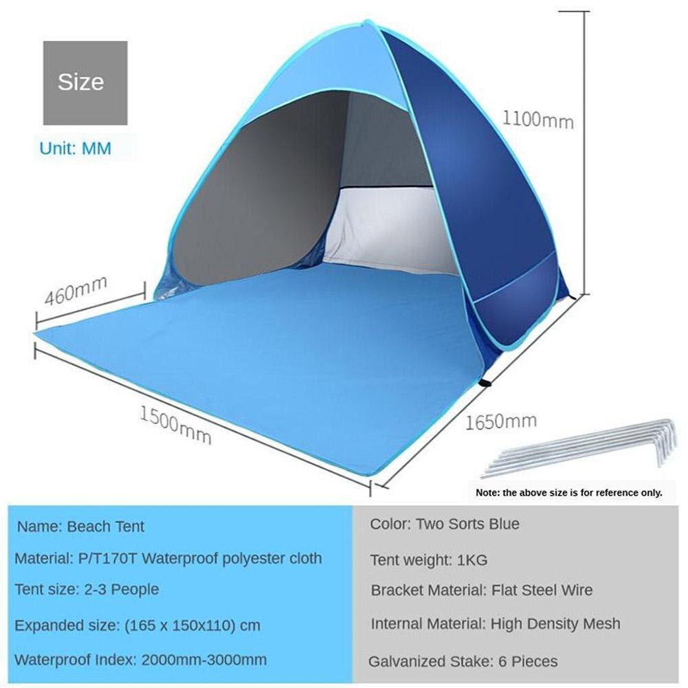 Automatisches 2-3- personen-campingzelt, wasserdicht, 6 -teilig, tragbar, mit bodentasche und heringen (te  f8 q 4)