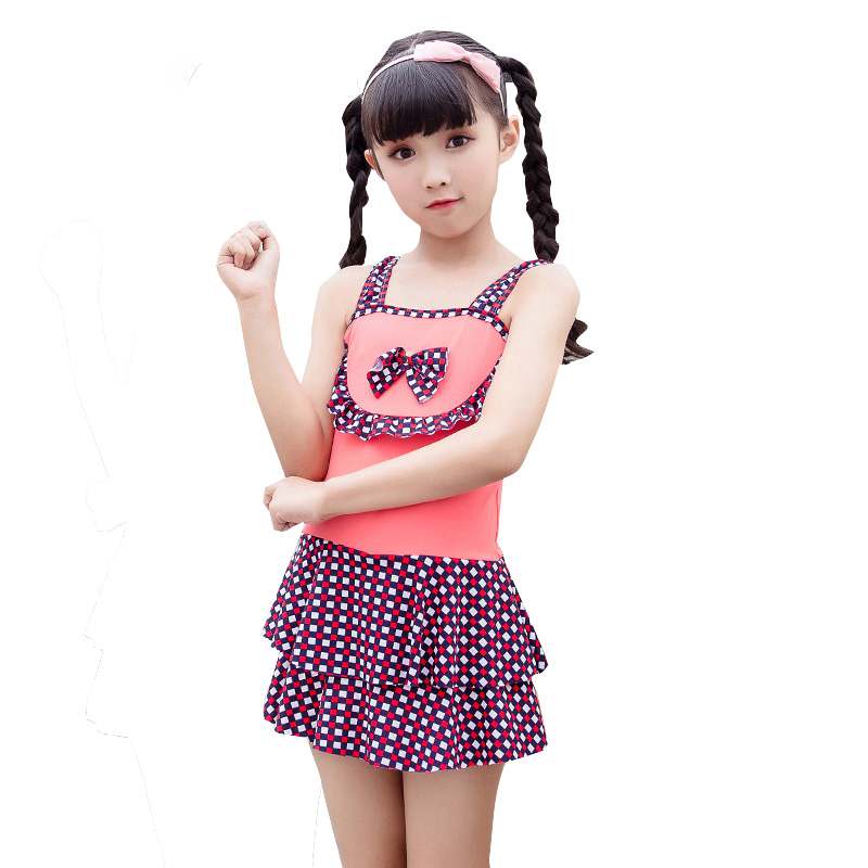 Children Girls Swimsuit Infant Toddler Girls One Piece Plaid Print Swimsuit With Bowknot Baby Girl Bathing Suit Swimwear