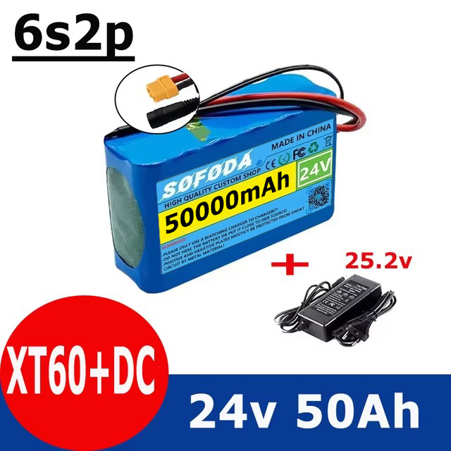 Batterie Lithium-ion 6s2p 24V 50Ah 18650 Batterie Lithium-ion 25.2v 50000mAh avec BMS + chargeur: Violet