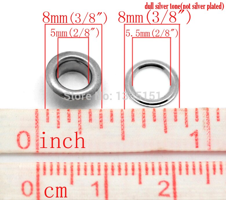 Œillets de lacets de chaussures couleur argent, 500 ensembles, 8mm x 4mm 8mm( 3/8 &quot;x 1/8&quot;) J1296,