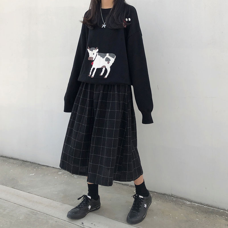 2 farben japanischen stil hohe elastische taille Lange Röcke Frau herbst Winter Plaid A-linie plissee Röcke frauen (X1078)