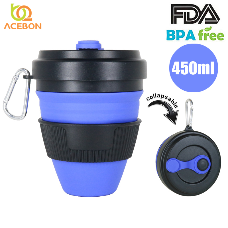 Neue 450ml Falten Silikon Tasse Becher Tragbare Silikon Teleskop Trinken Faltbare Kieselsäure Kaffee Tasse Mit Deckel Reise