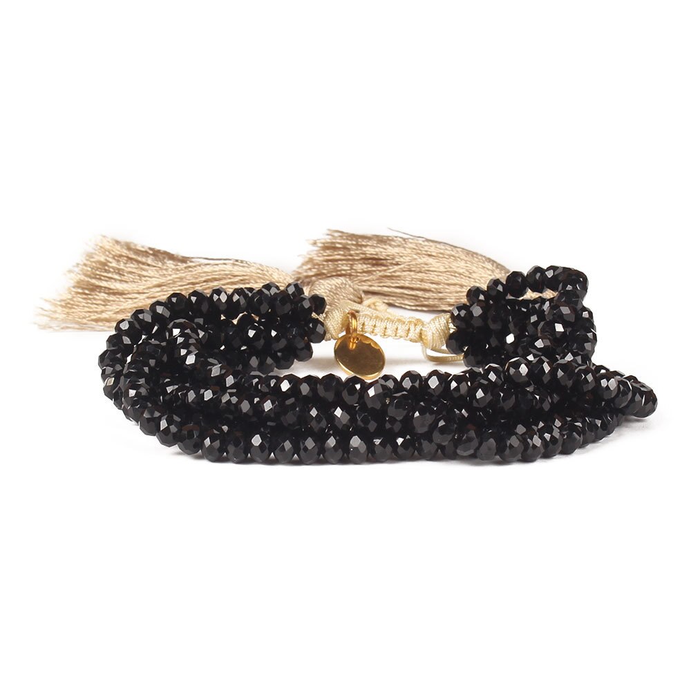 Miyuki Beaded Bracelets Tassel Crystal Gold Black Charm Bracelets Bohe Jewelry women girls: Black-2