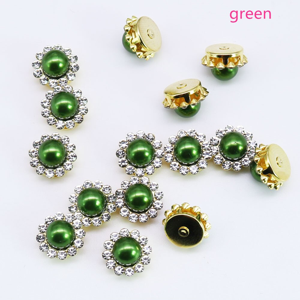 Parel Zon Bloem Diamanten Hand Genaaid Parel Strass Klauw Diamanten Haaraccessoires Hoofdtooi Decoratie Accessoires Sz-117: Groen / 20PCS