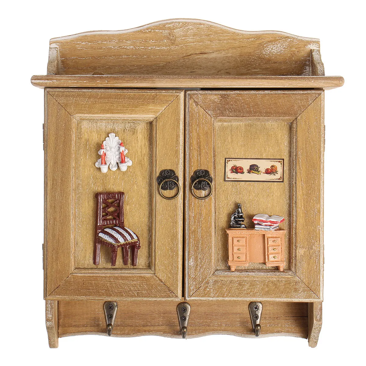 Caja organizadora Retro de madera con puertas dobles, estante organizador con 9 ganchos, soportes montados en la pared para armario, decoración para el hogar y la sala de estar: Verde claro