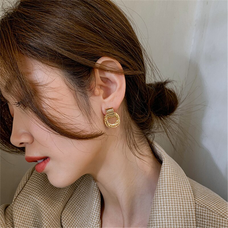 Korea Earrings Metal Geometric Irregular Circle Teardrop Vintage Winter Earrings For Women Girl