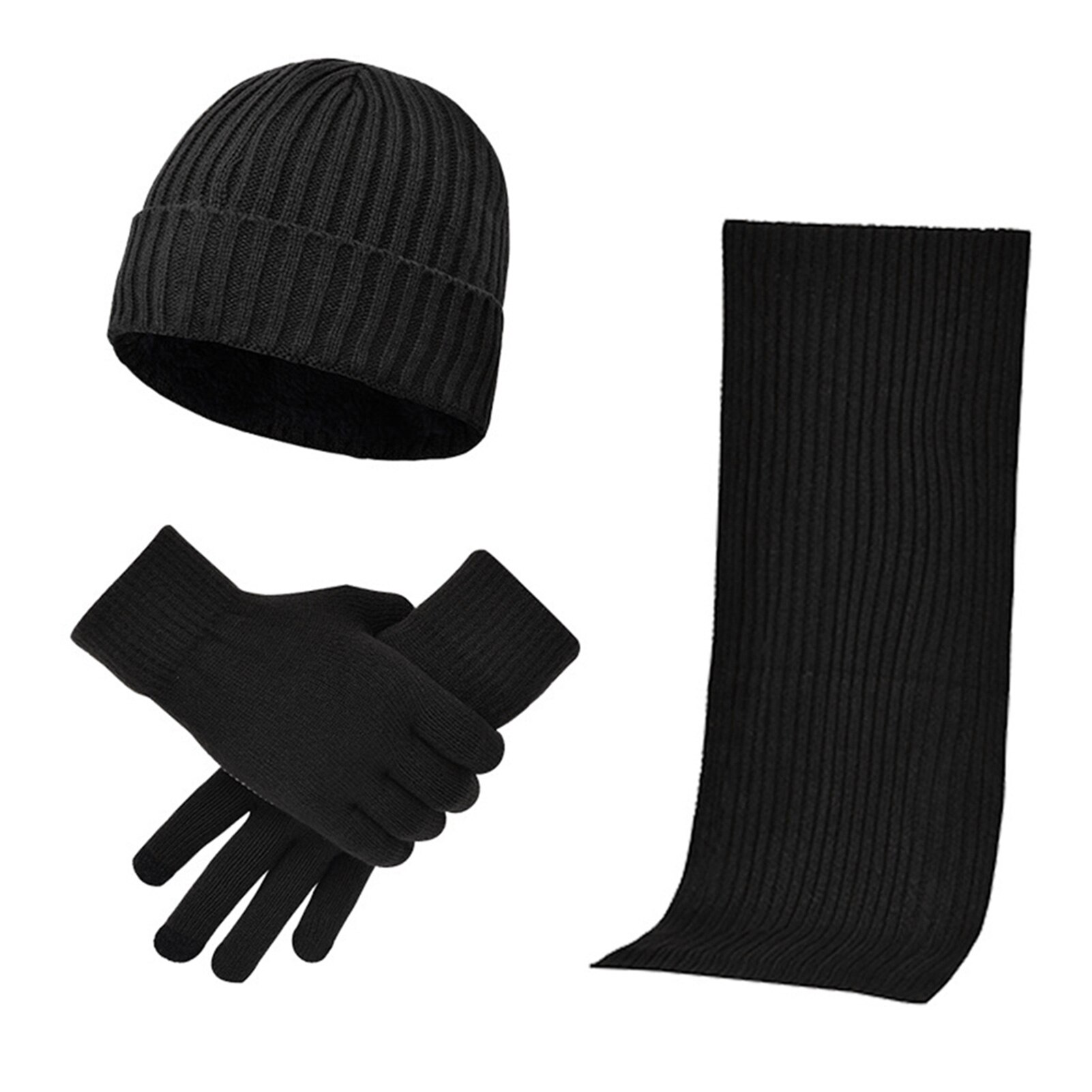3 stk kvinder mænd tyk strikket beanie termisk halsbeskyttelse blød hat tørklæde handsker sæt skiløb udendørs sport varm vinter afslappet: Sort