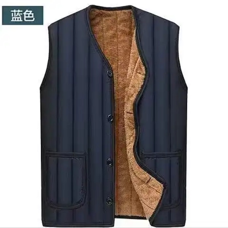 Herbst und Winter Herren-Strickjacke, einfarbig, Knopftasche, Rundhalsausschnitt, ärmellos, modisch, lässig