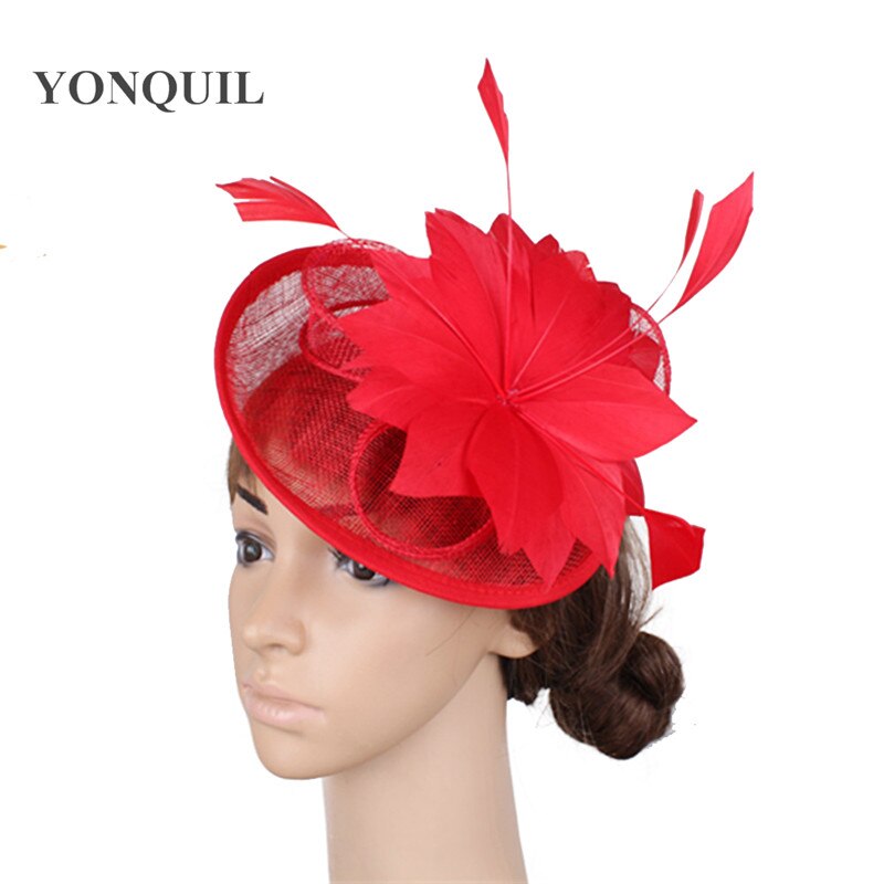 Marineblå  or 17 farver fest fascinator hatte fjer blomsterhat damekirke royal ascot hårtilbehør syf 118: Rød