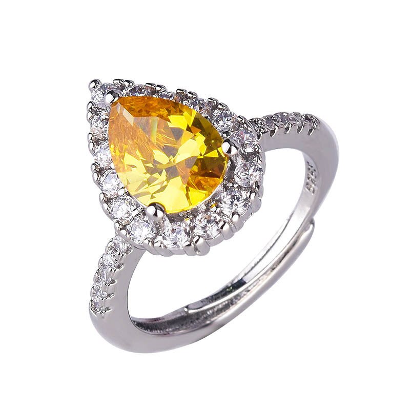 ZHOUYANG Einstellbar Ringe Für Frauen Waterdrop Birne Förmigen Gelben Zirkon Weiß Gold Farbe Offenen Ring Schmuck KAR183