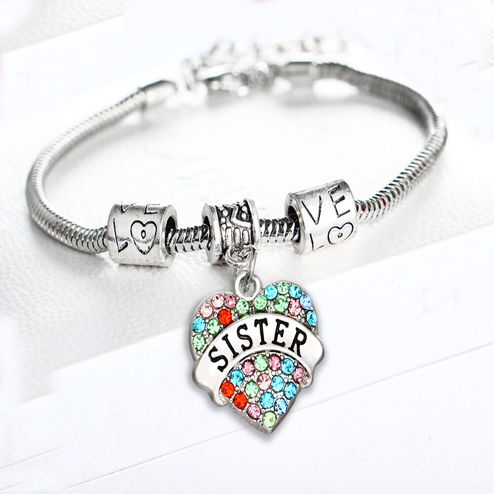 Kleurrijke Hart Kristal Zus Sis Hanger Armband Party Rhinestone Shiny Charm Meisje Mooie Bangle Verklaring Zomer Sieraden