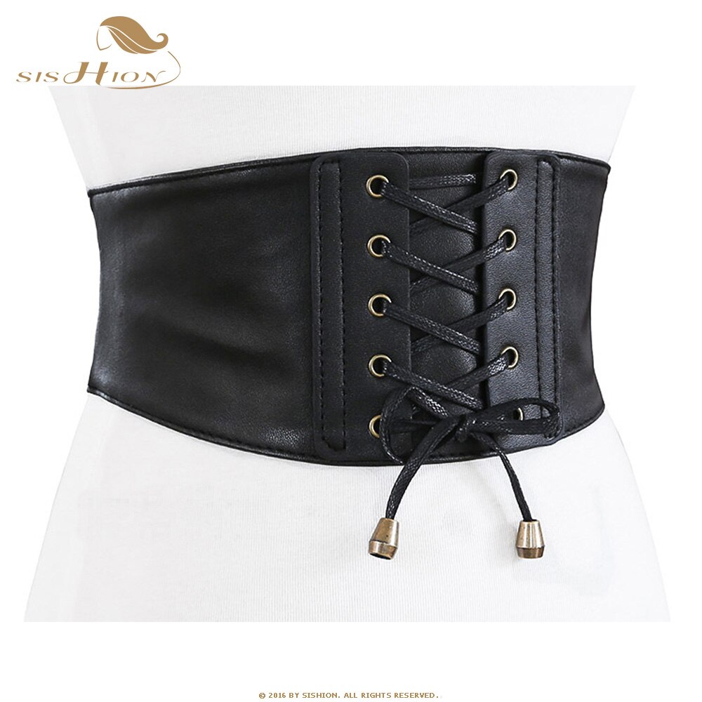 SISHION-Corset en cuir pour femmes | Cummerbund, Vintage, ceinture à croisé, accessoires noir blanc marron large ceinture en cuir VB0006