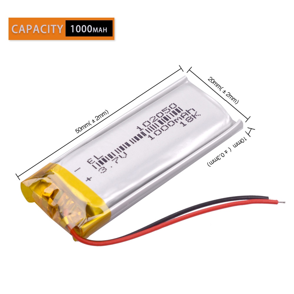 Batterie lithium-ion polymère 1000mah 3.7 V 102050, pour MP3 MP4 MP5 GPS KTV, batterie domestique, amplificateur audio, ordinateur, microphone