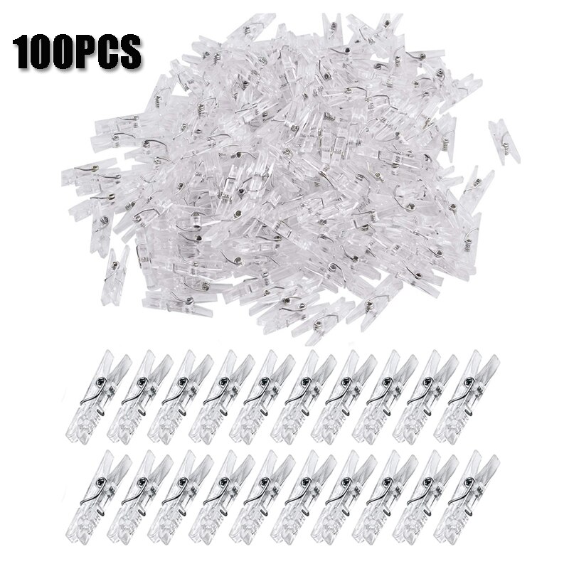 50/100pcs Transparent Mini Clip Plastic Spring Clips Picture DIY Photo Wall Clothes Pins Clips Clothespin Craft Decoration: 100PCS