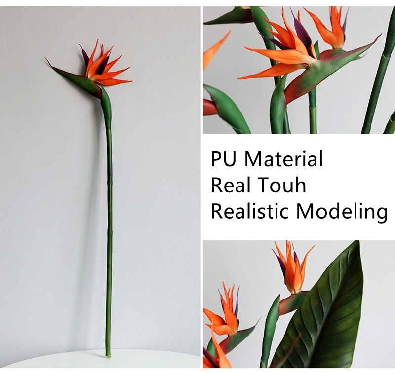 Artificial Tropical Flowers 43''/32'' Faux Bird of Paradise Plant Palm Leaves for Floral Arrangement for Home Party Office Decor