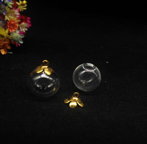 5 14mm esferas de cristal con cuentas mixtas, accesorios para tapa, dijes, colgantes para frascos de cristal, tapas de cristal, frascos, collares: Tapa dorada de 5 pétalos