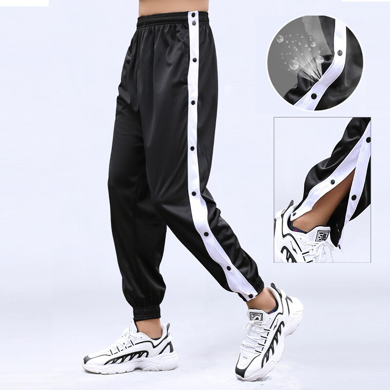 Mannen Joggingbroek Basketbal Sport Dichtgeknoopt Broek Dunne Gedeelte Volledig Open Button Side Broek Straight Grote Maat Losse Broek