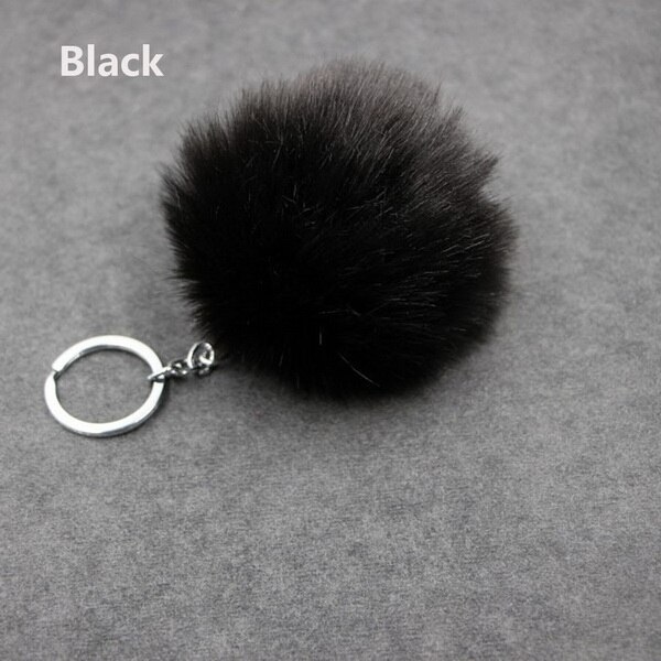 de Navidad Artificial Bola de pelo de conejo de peluche de felpa Fuzzy Llavero de pelo llavero con pompón coche bolsa llavero colgante de llavero de la joyería: Back