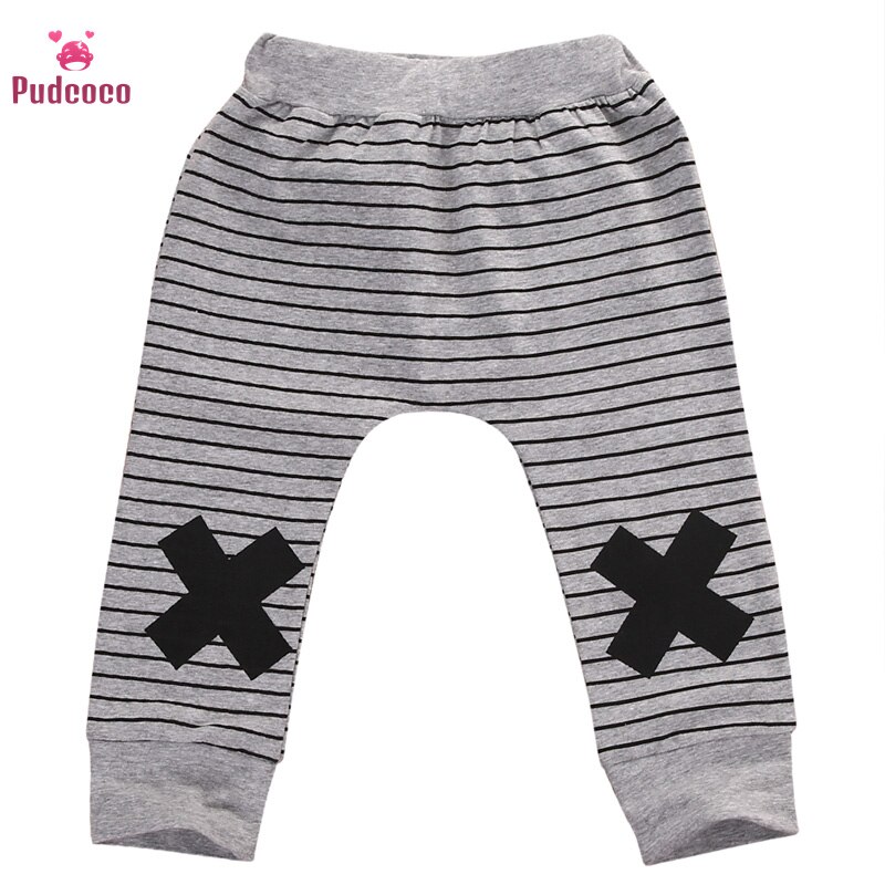 Pudcoco marca bebê menino calças harem calças crianças listrado dos desenhos animados bebe outono inverno calças da criança elástico bottoms leggings 0-2y