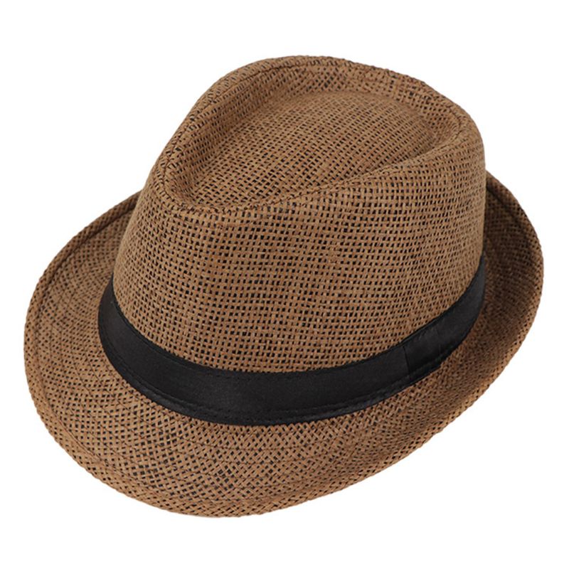 Bambini bambini estate spiaggia cappello di paglia Jazz Panama Trilby cappello Fedora Gangster cappelli traspiranti all&#39;aperto ragazze ragazzi cappello da sole: Brown G