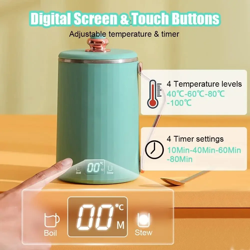 Czajnik elektryczny 220V Przenośny kubek grzewczy Termostat Termos z funkcją utrzymywania ciepła Elektryczny kubek robić duszenia Kuchenny kubek robić gotowania wody 450ML EU