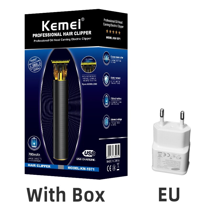Kemei 1971-tondeuse à cheveux pour hommes, Pro li-outliner skull, rasoir sans fil, rasoir à 0mm, rasoir sans fil pour chauve: with Box(EU plug)