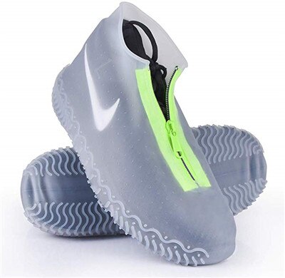 Portable Waterproof Shoe Covers Silicone Reusable Shoe Cover Non-slip Durable Zipper Elastic Rain Cover Protection for Men Women: white / M