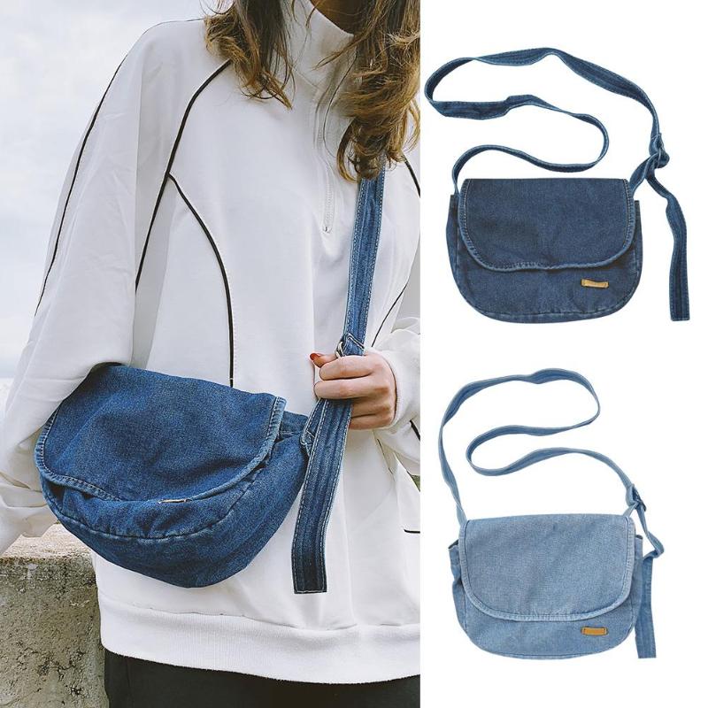 Retro klassieke Schoudertas Canvas Messenger Effen Kleur Herbruikbare Denim Schouder Crossbody Tas Toevallige Portemonnee voor Vrouwen