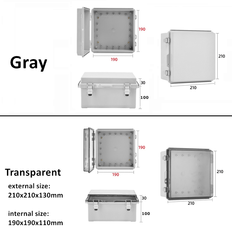 IP67 Waterproof Gray/Transparent Cover Enclosure Junction Box ABS Plastic Outdoor Electronic Instrument Hinge Case Fast: 3XL / PURPLE