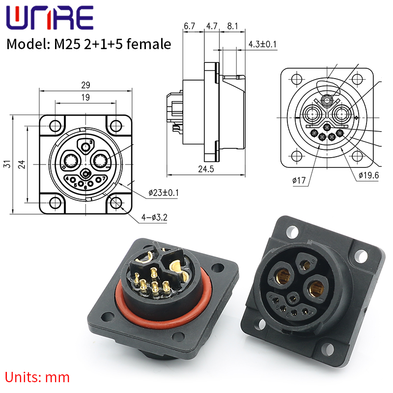 E-BIKE Battery Connector IP67 Scooter Socket Electric Bike Charging Plug Batteries Charging Waterproof Plug With Cable Wire: Red / 5-9Pcs