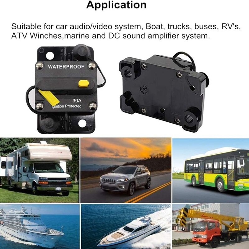 30 Amp Circuit Breaker 12V- 48V DC Manual Reset for Trolling Motor Rv Marine Boat Vehicles System Protection (30A)