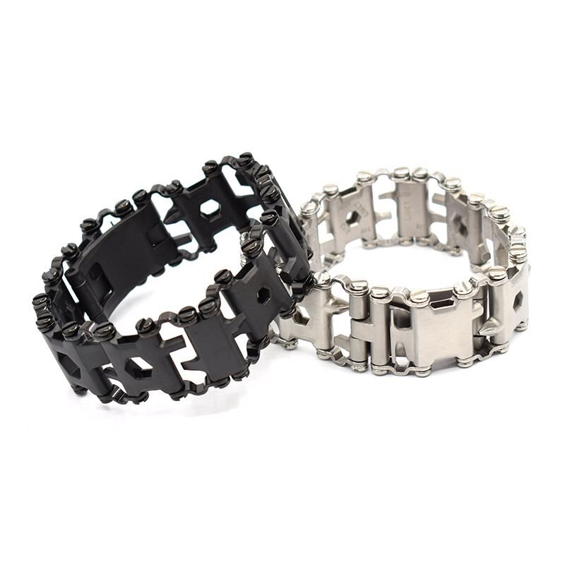 Pulsera multiherramienta 29 en 1, pulsera de reparación multifunción de acero inoxidable, llave de destornillador, Kit de emergencia para bicicleta y acampada
