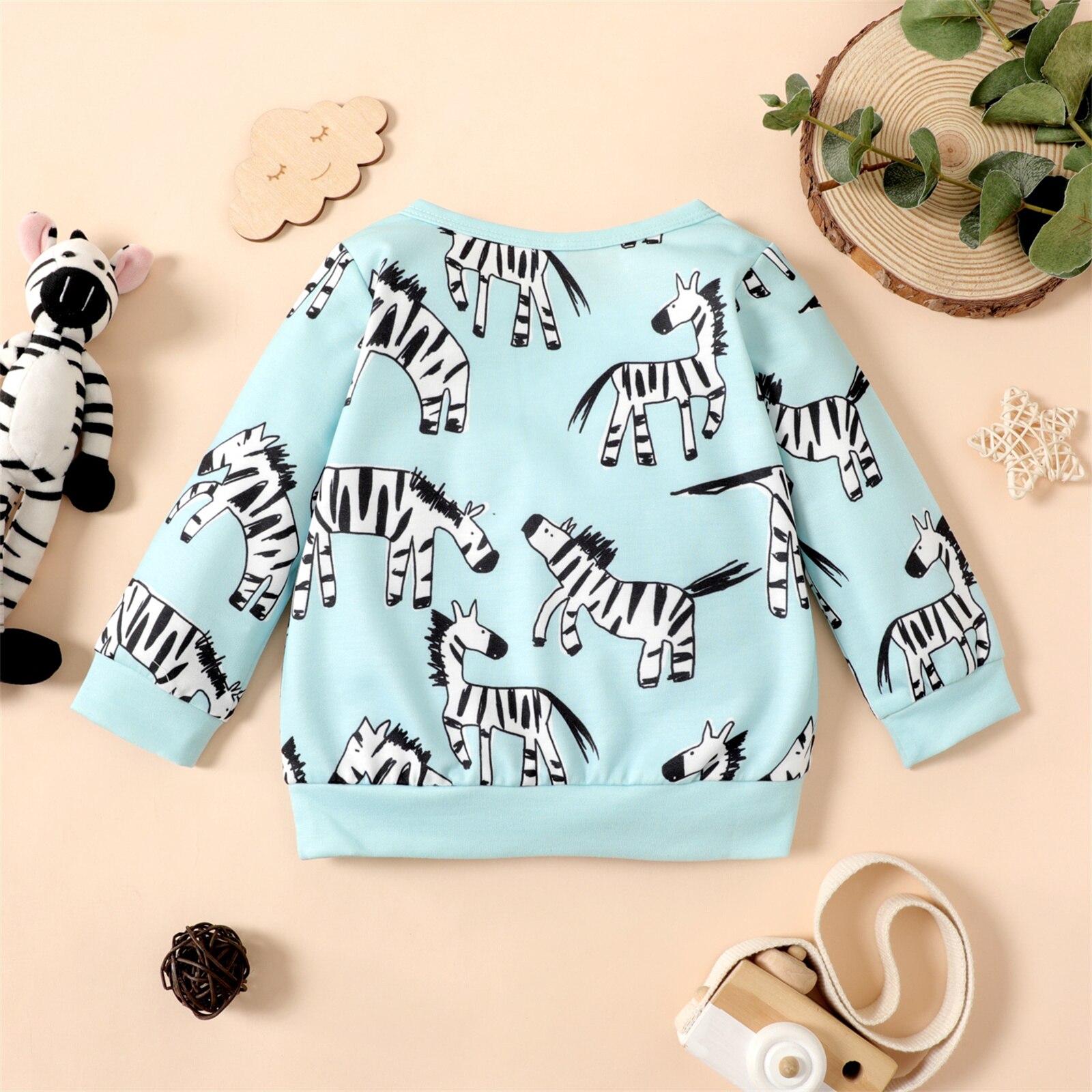 Patpat Baby Meisje Turquoise/Roze Over Animal Print Lange Mouwen Sweatshirt